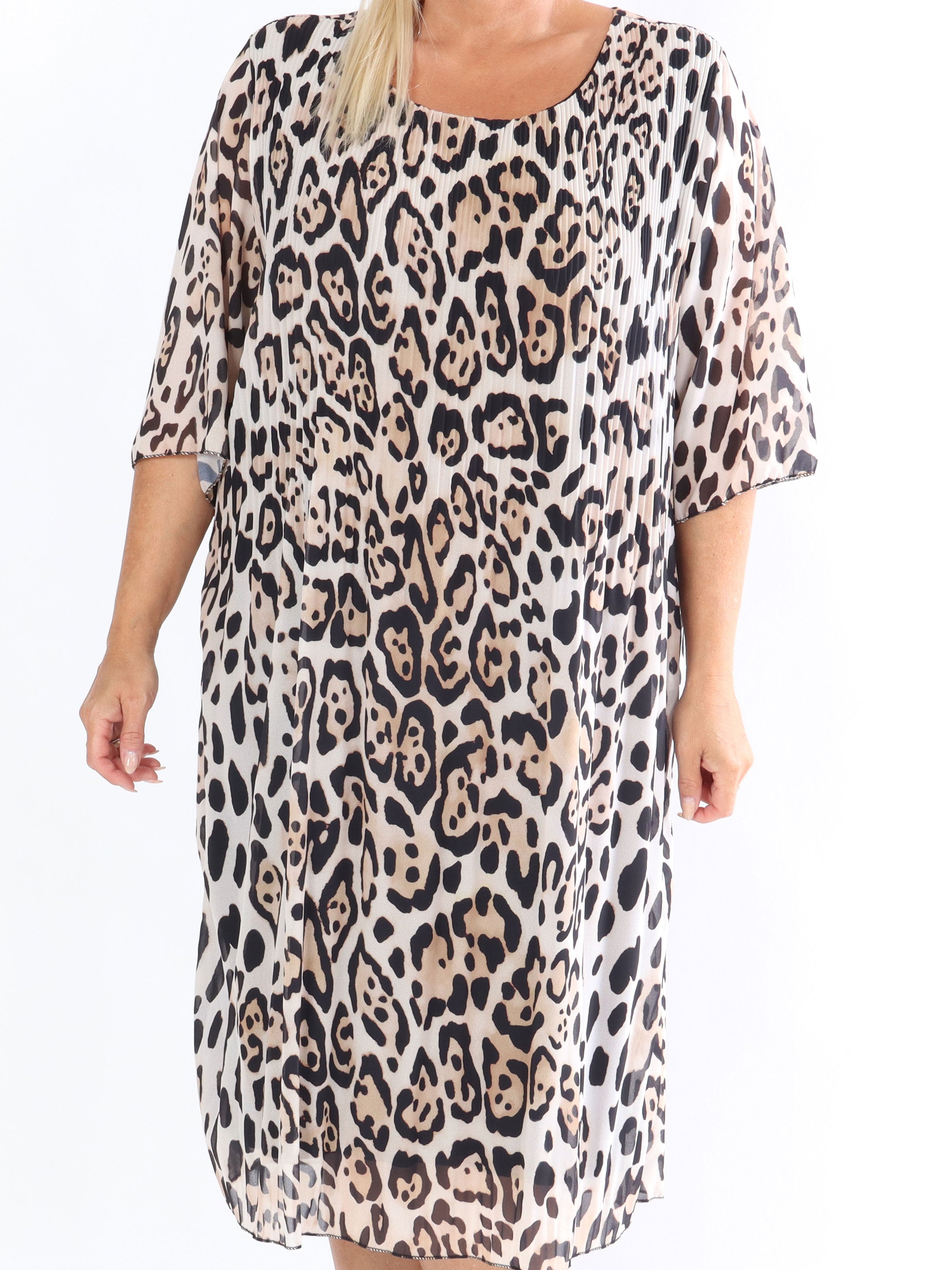 Zion Leo - Plisserad klänning med leopardmönster - Grey